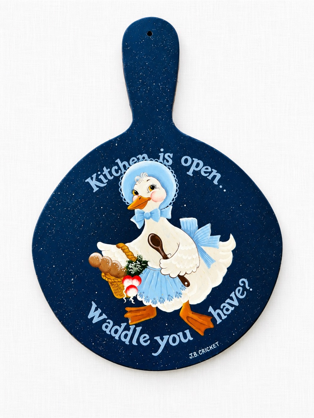 Vintage J.B. Cricket Hand Painted Goose Kitchen Wall Decor 13” Folk Art Paddle